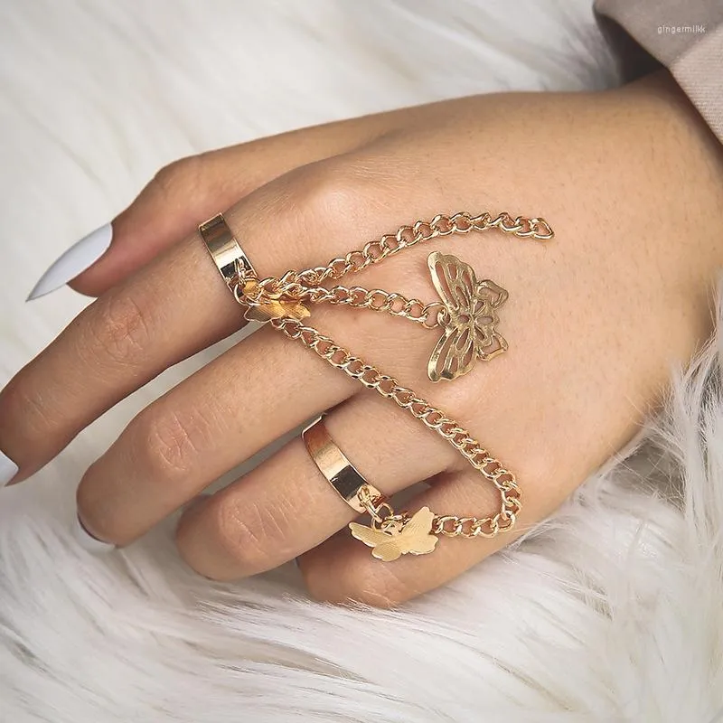 Küme halkaları vintage püskül bağlantılı kelebek kolye halka zinciri açılış ayarlanabilir parmak bayanlar moda cazibe estetik mücevher hediyesi
