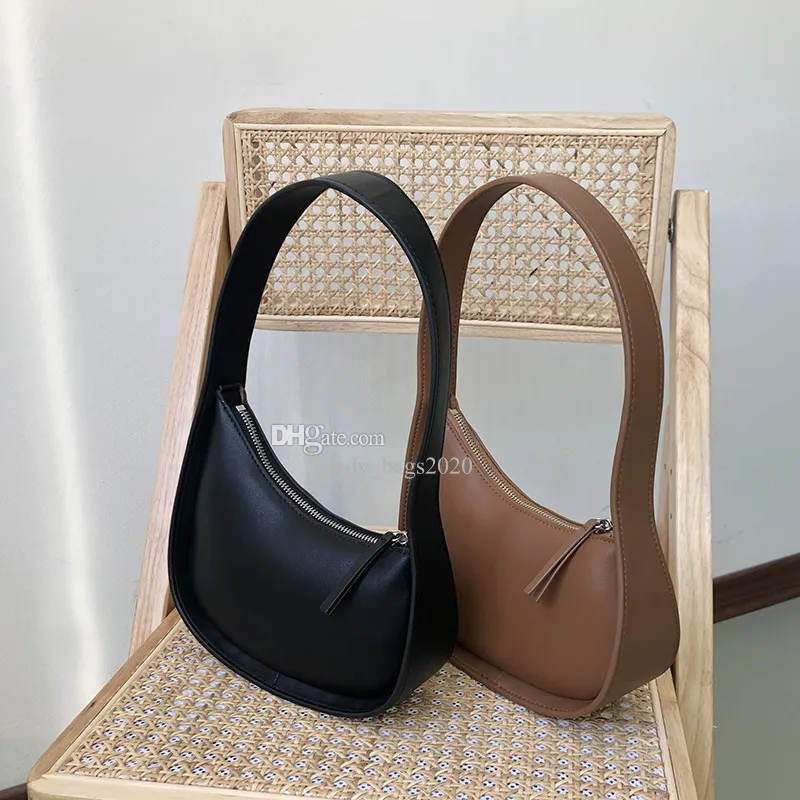 Luxury The Row Half Moon Bag Axillary Handbag Real Leather Women Designer Bags Flat Shoulder Strap Curved Zipper Closure Lady Clutch Tote Purse Mini