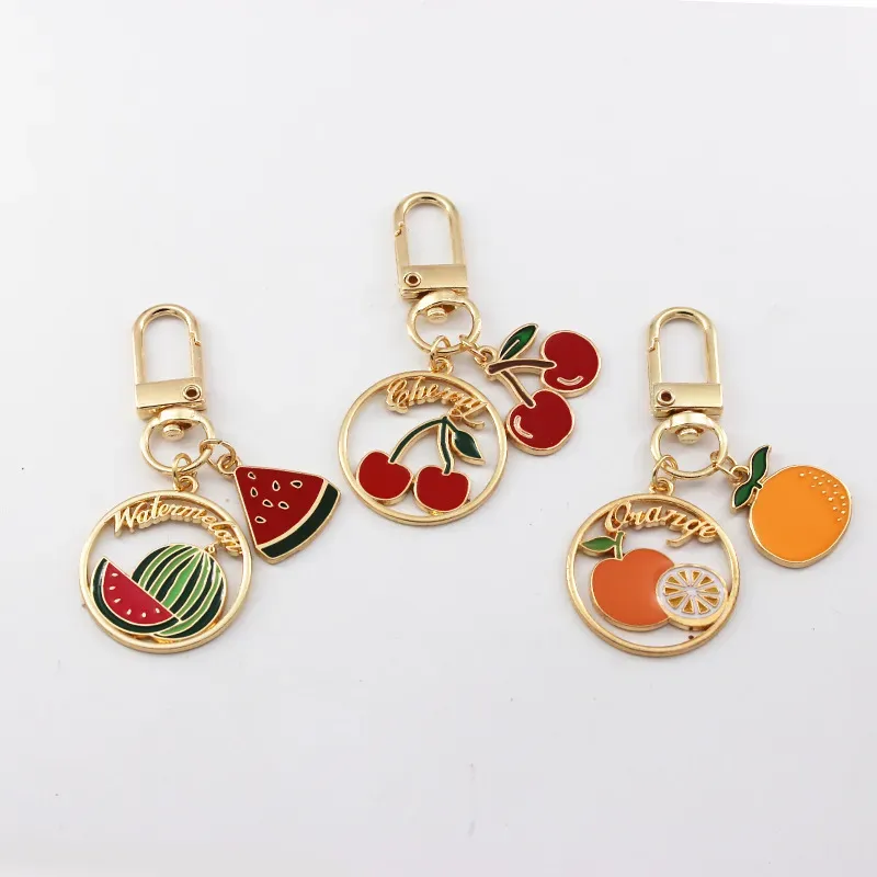 Creative fruits frais porte-clés pendentif cerise pastèque alliage pendentifs Orange sac voiture porte-clés bijoux cadeau en vrac