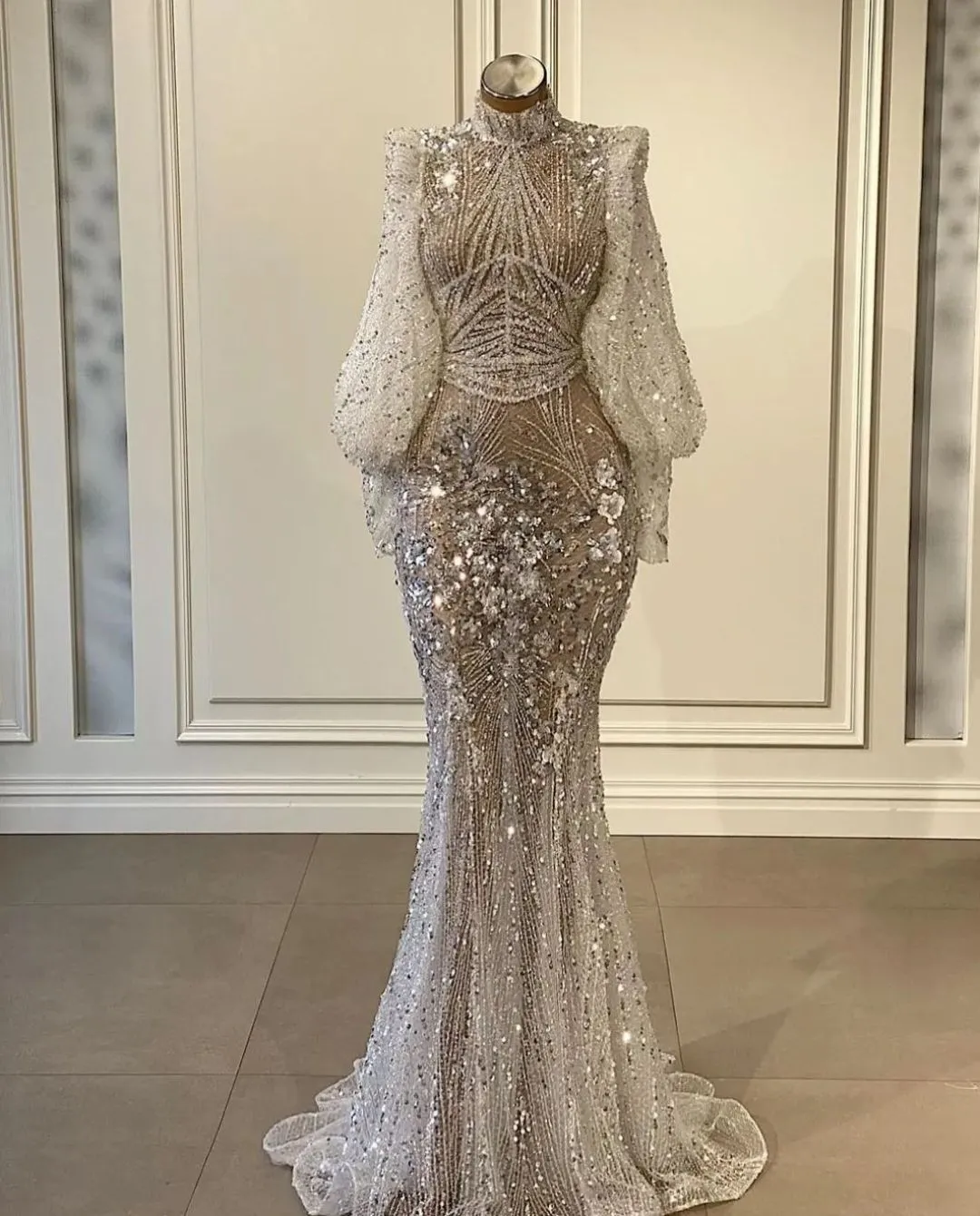 Luxury Mermaid Sparkly Prom Dresses 2022 With Long Sleeves, High Neck,  Diamonds, Sequins, Beading, 3D Lace, Hollow Design, Floor Length, Zipper  Closure, Customizable Plus Size Evening Gown. From Kuaileju, $292.17