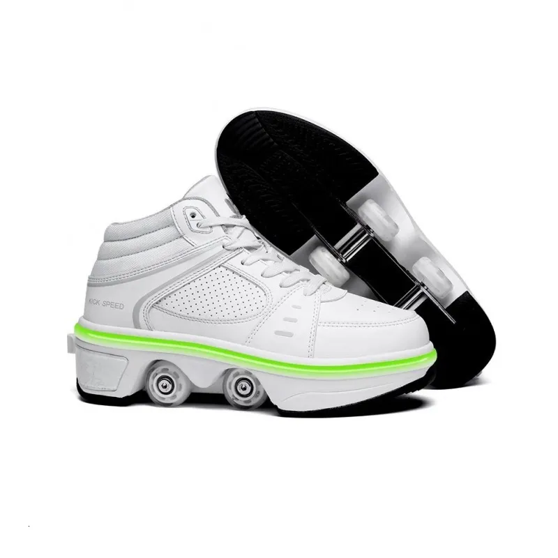 Scarpe antinfortunistiche Pattini a rotelle Deformazione a doppio scopo Doppia fila Atmosfera in fuga Luce a quattro ruote 230510