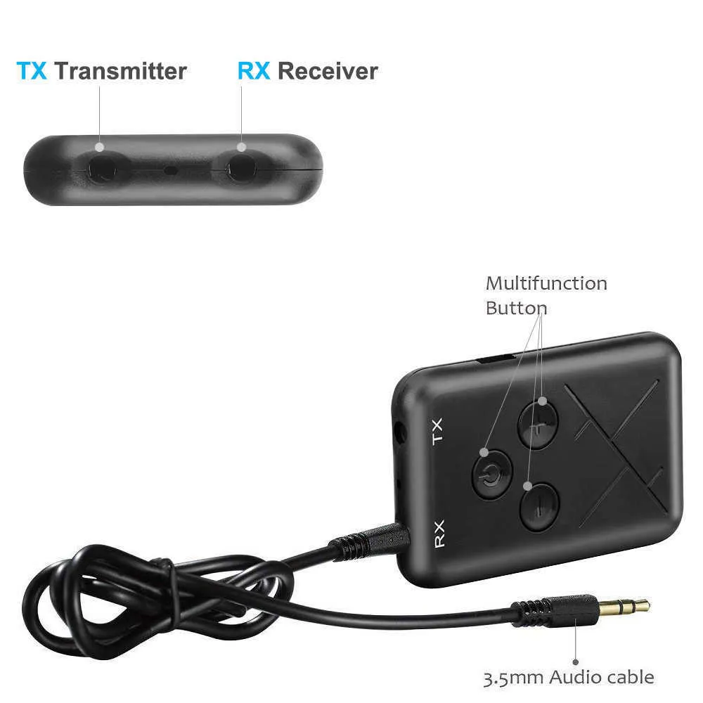 Adattatore Bluetooth 5.0 2-in-1 (Trasmettitore E Ricevitore) | KN321 | Per Trasmettere Musica Dall'Auto, TV, PC A Cuffie O Diffusori Wireless