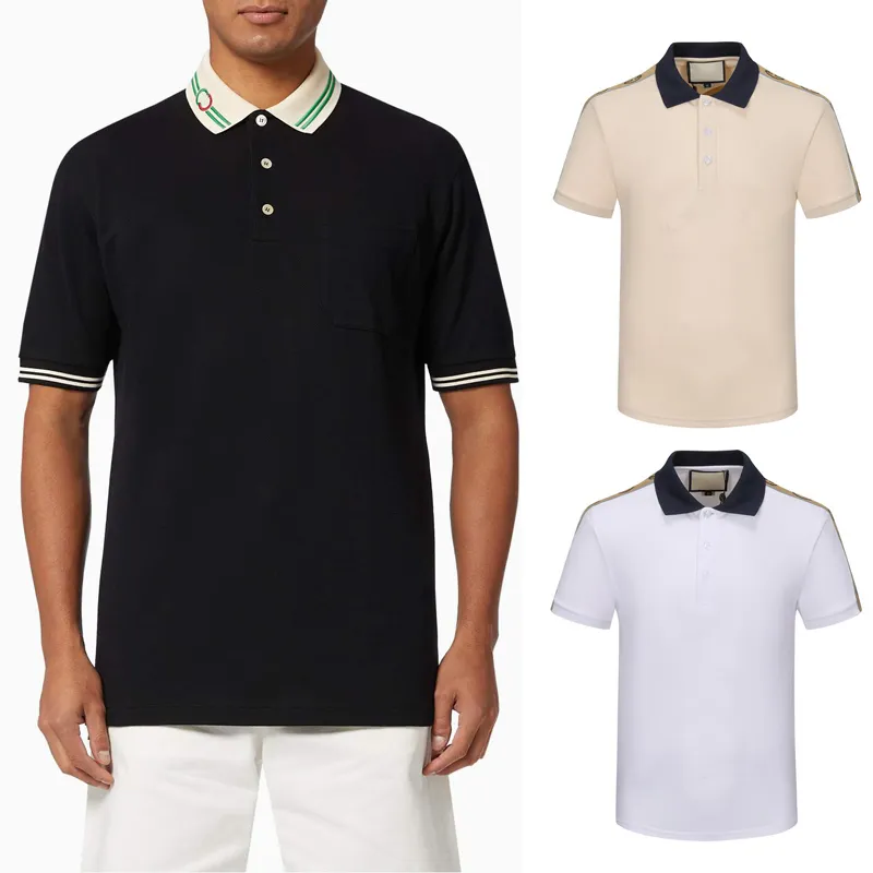 Polo shirt man borduurwerk kraag trim fit mannen slanke rek katoen korte mouwen mannelijk