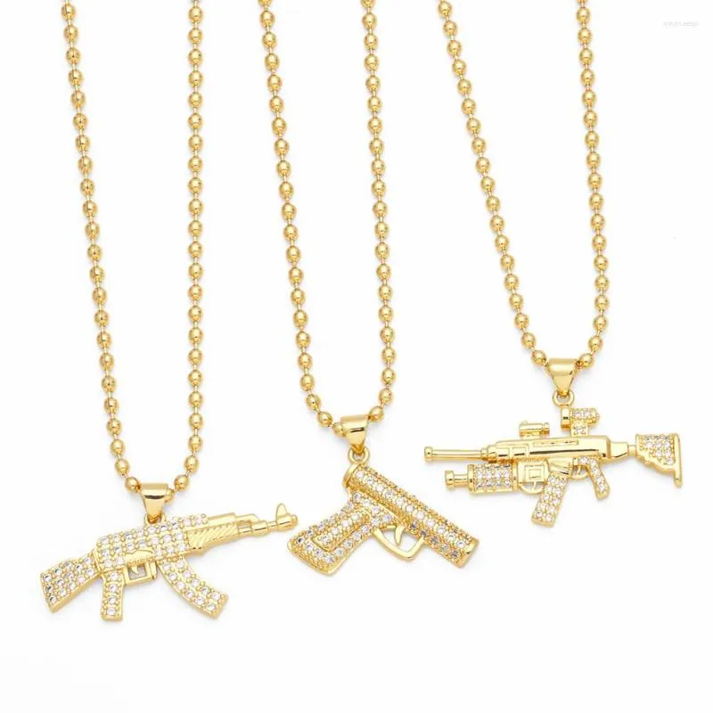 Pendant Necklaces FLOLA High Quality Hip Hop Gun Gold Plated Beads Short Chain AK Cubic Zirconia Punk Jewelry Gifts Nkes22