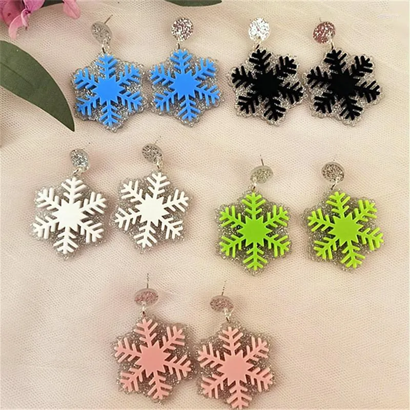 Baumelnde Ohrringe, süße Weihnachten, glitzernde Schneeflocken-Tropfen, für Frauen, Jahr, Party, Geschenk, Acryl-Ohr-Accessoires, Boho-Schnee