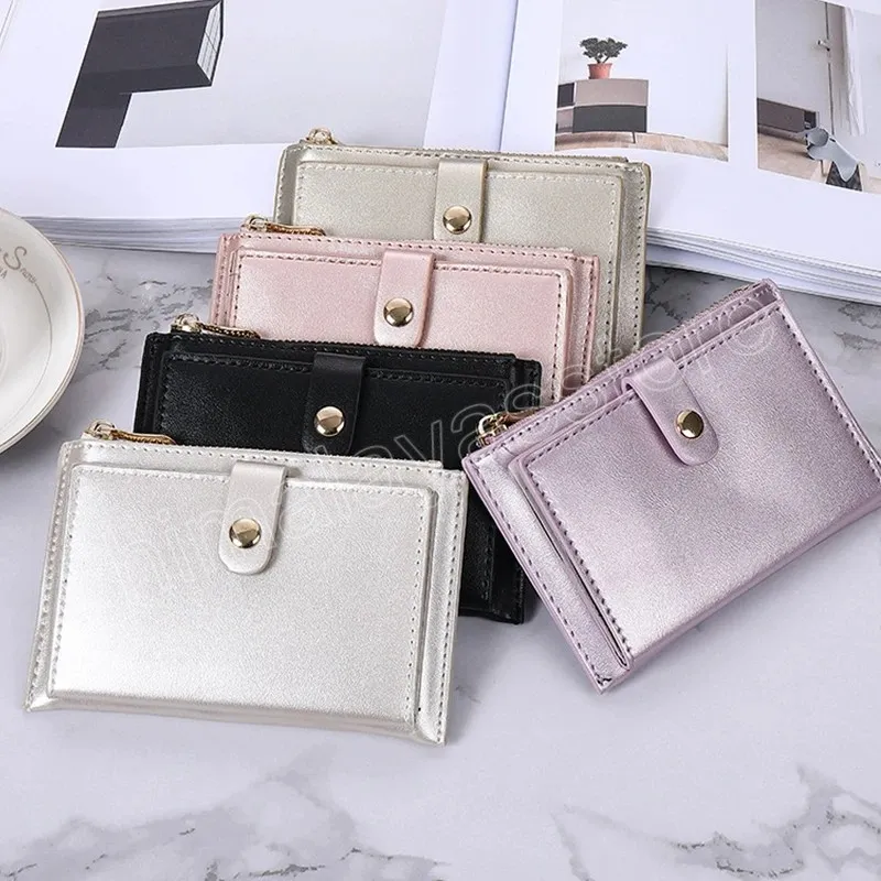 Pearl Laser PU Leather Wallet Zipper Short Ladies Coin Purse Female Money Bag Clip Credit Card Holder Clutch Wallet