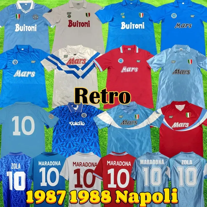 1987 1988 Napoli retrofotbollströjor 87 88 Coppa Italia SSC Napoli Maradona 10 Vintage Calcio Napoli Klassiska vintage napolitanska män fotbollströjor