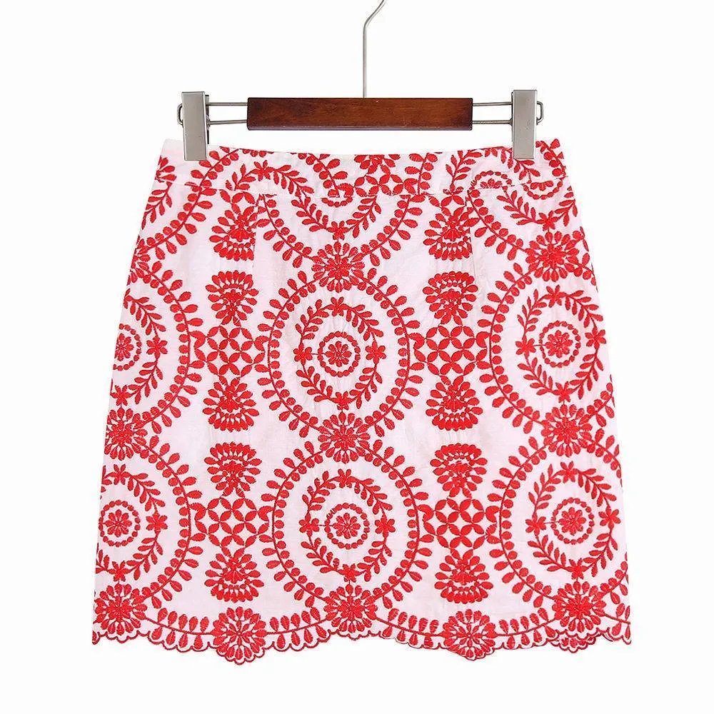 Women's Two Piece Pants Women Short Skirt and Shirt Summer Fashion Stylish Embroidery Mini Bottom Wears Casual Blouse Modern Girl Set Clothing 230511