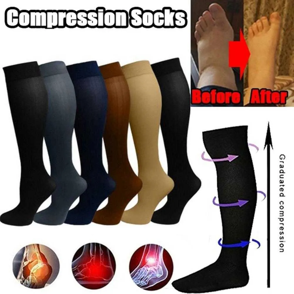 Sports Socks Varicose Veins Compression Socks Fit For Rugby Hiking Sports For Anti Fatigue Driving Travel Flight Black Women Men Socks P230511