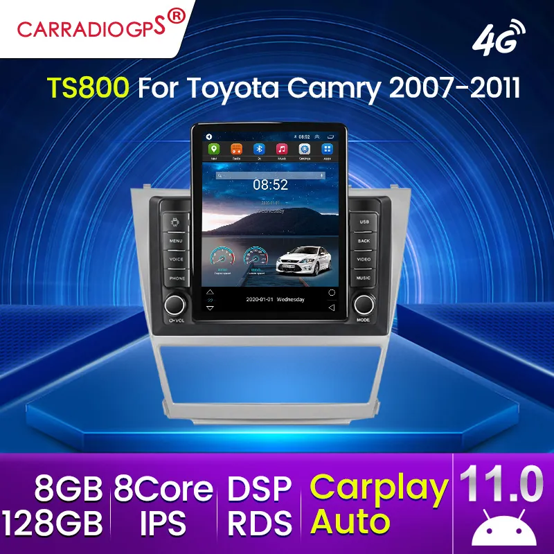 2din 9,5 cali Android 11 Car DVD Radio Multimedia Player dla Toyota Camry 2007 2009 2009 2011 2011 Nawigacja GPS