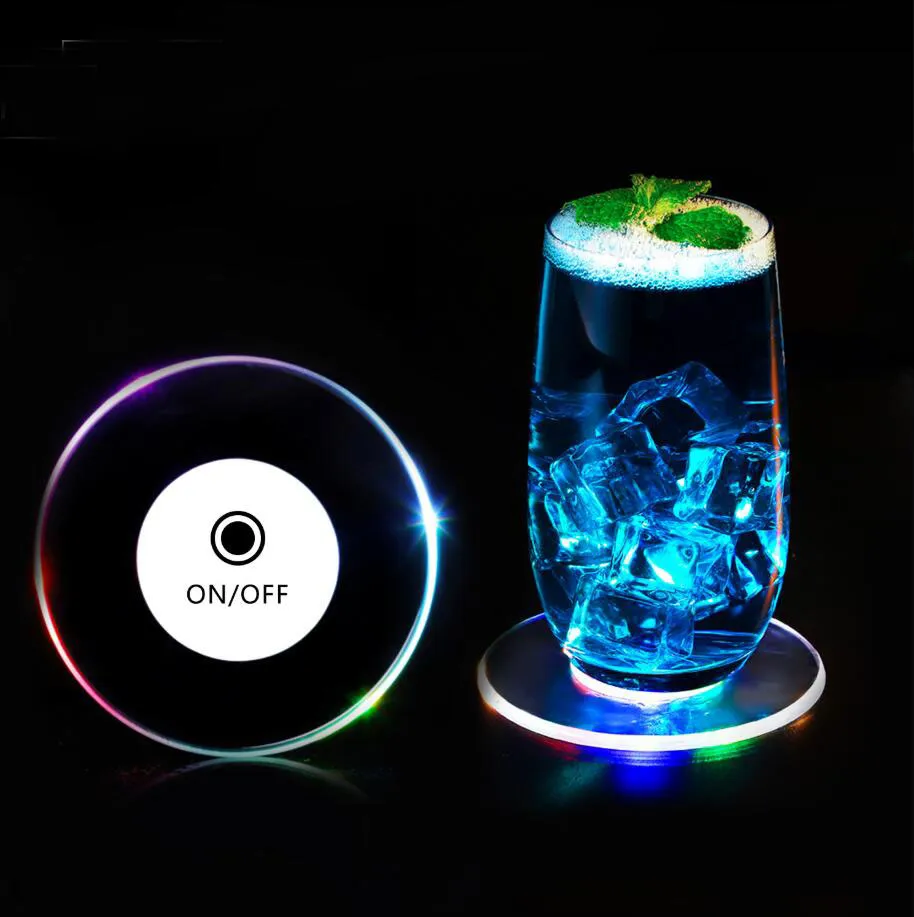 Glow Coaster LED Bouteille Lumière Cristal Acrylique Ultra-Mince Lumière Coaster Bar Cocktail Flash Base Partie Vase Atmosphère Décoration