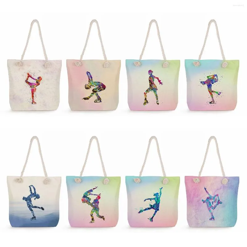 Bolsas de noite bolsas de impressão de arte moda saco de ombro de corda grossa para mulheres aquarela os tênis de patins de skate de alta capacidade skatistas de armazenamento