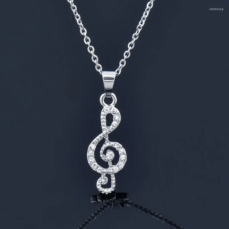 Pendanthalsband Kioozol Music Notes Rhinestone Halsband Kvinna Silver Color Choker Chain Fashion Jewelry 491 KO2