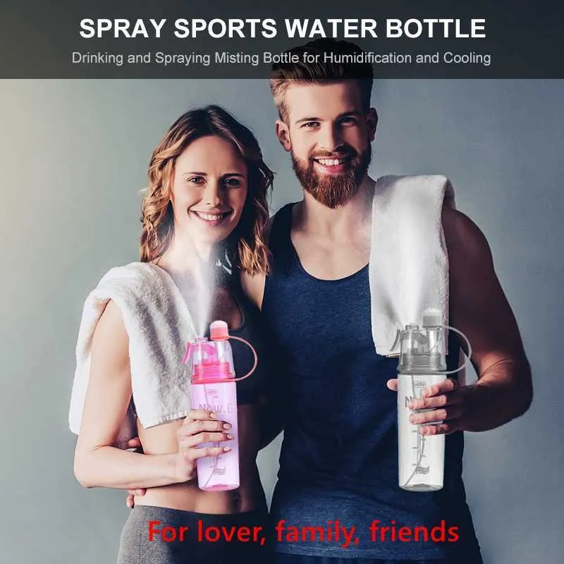 Neue 600 ml Sport Wasser Flasche Spray Kühlen Sommer Wasser Flasche Tragbare Klettern Outdoor Fahrrad Wasser Flasche Shaker Tumbler Mit stroh