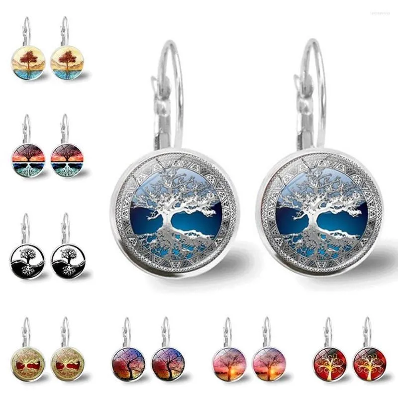 Stud Earrings 2023 Tree Of Life Glass Cabochon Fashion French Women Ear Hook Gift For Jewelry Girls