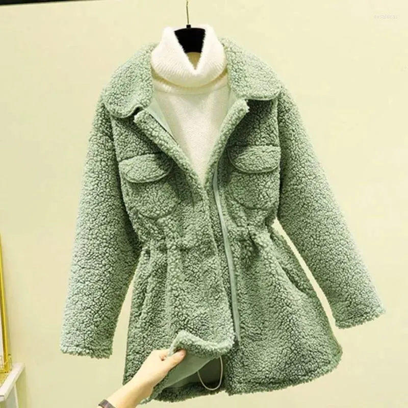 Women's Trench Coats Lamb Plush Coat Women's Mid-Long 2023 Autumn And Winter Korean Faux Fur Slim Zipper Jacket Female Basic Spring