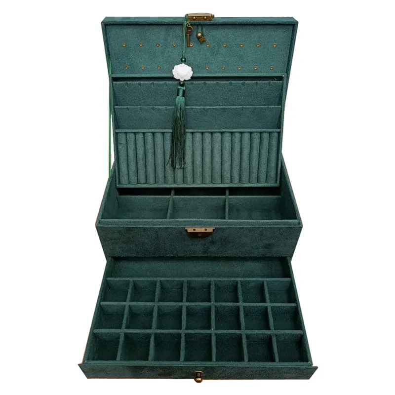 Jewelry Boxes Retro High Quality Velvet Box With Large Capacity Dark Green Color 4 Models 230511