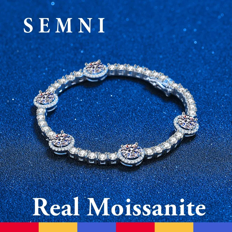 SEMNI 도매 8.3CT-9.1CT 여성을위한 Real Moissanite Tennis Bracelets Gra Certified Luxury Specling Bangles Jewellery