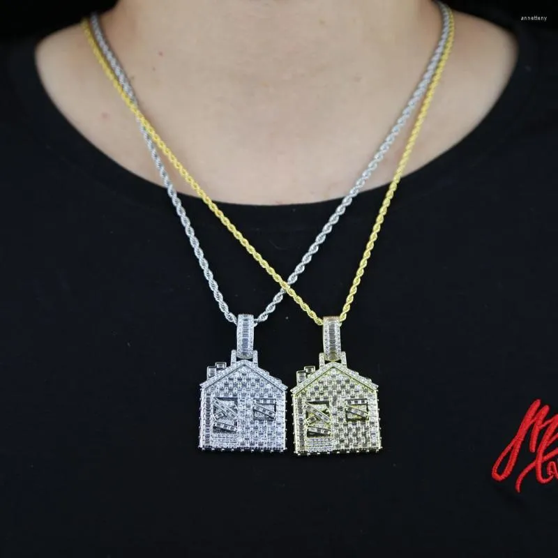 Kedjor Big House Shape Pendant Rhinestone CZ Choke Cuban Tennis Chain Halsband Fashion Hip Hop Jewelry for Men Rock