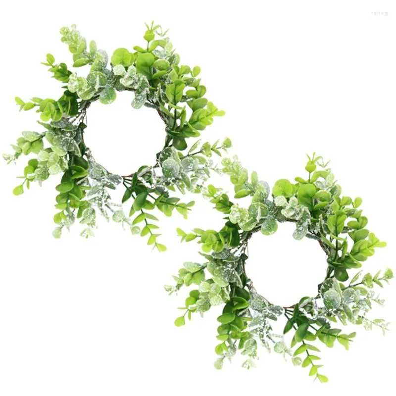Fiori decorativi 2 pezzi Centrotavola natalizio Candele Ghirlande Anelli foglia verde Ghirlanda di eucalipto