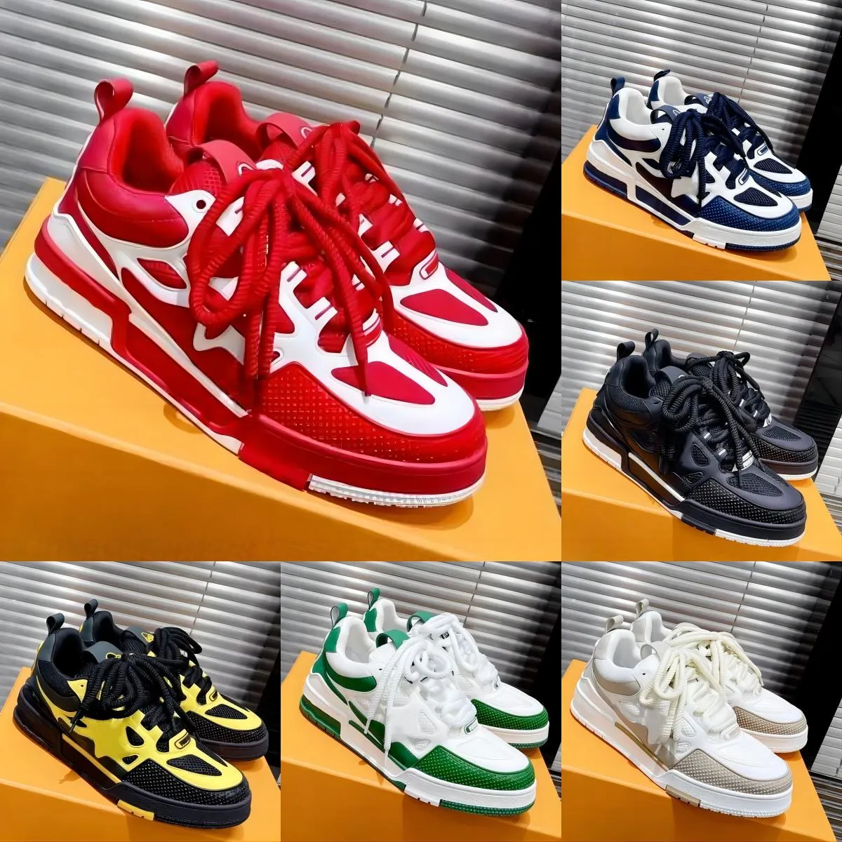 Designerska sneaker w dziewiczych Buty swobodne buty cielęta Abloh czarny biały zielony zielony czerwony niebieski skórzane nakładki z rozmiarami pudełka 35-46