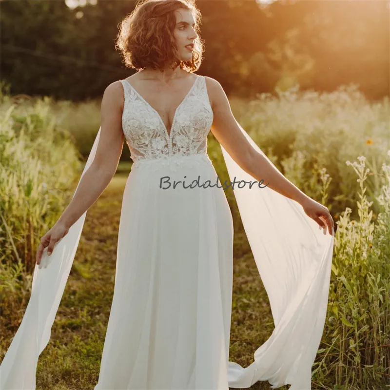 Fee Boho Weißes Hochzeitskleid 2023 Koreanischer Stil Dubai Summber Strandbrautkleider Ziviles rückenfreies Bohemain-Brautkleid mit Spitze Blume Country Garden Casamento