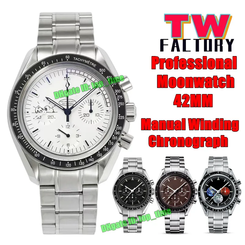 TW Factory Watches TWF Professional 42mm Moonwatch Cronografo meccanico a carica manuale Orologio da uomo Quadrante bianco Bracciale in acciaio inossidabile 316L Orologi da polso da uomo