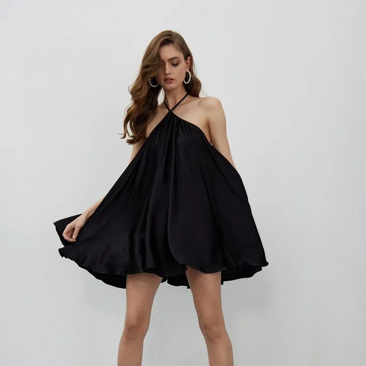 Casual Dresses Summer Women 2023 Black Dress Mini Strap Birthday Party Sexy Backless Pleated Drop