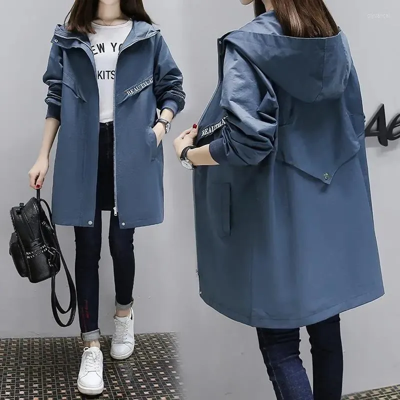 Women's Trench Coats Oversized Women's Windbreaker With Lining Spring Autumn Korean Casual Temperament Zipper Dovetail Jacket Hooded