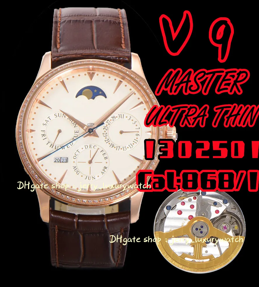 V9 JL Watch Luxury Mens 1302 520 Million Calendar 39mm 868 Mechanical Movement Date Month Week Year Gold From 551 42 DHgate