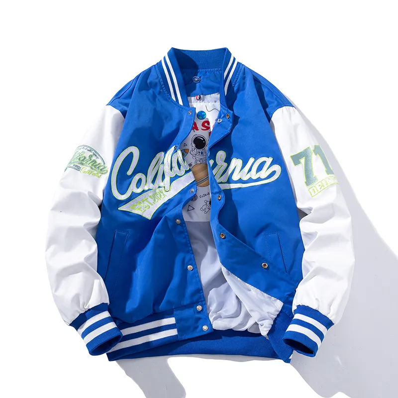 Jaquetas masculinas bordado varsity jaqueta homens mulheres carta vintage jaqueta moda casaco de beisebol masculino primavera outono blusão coreano azul verde 230511