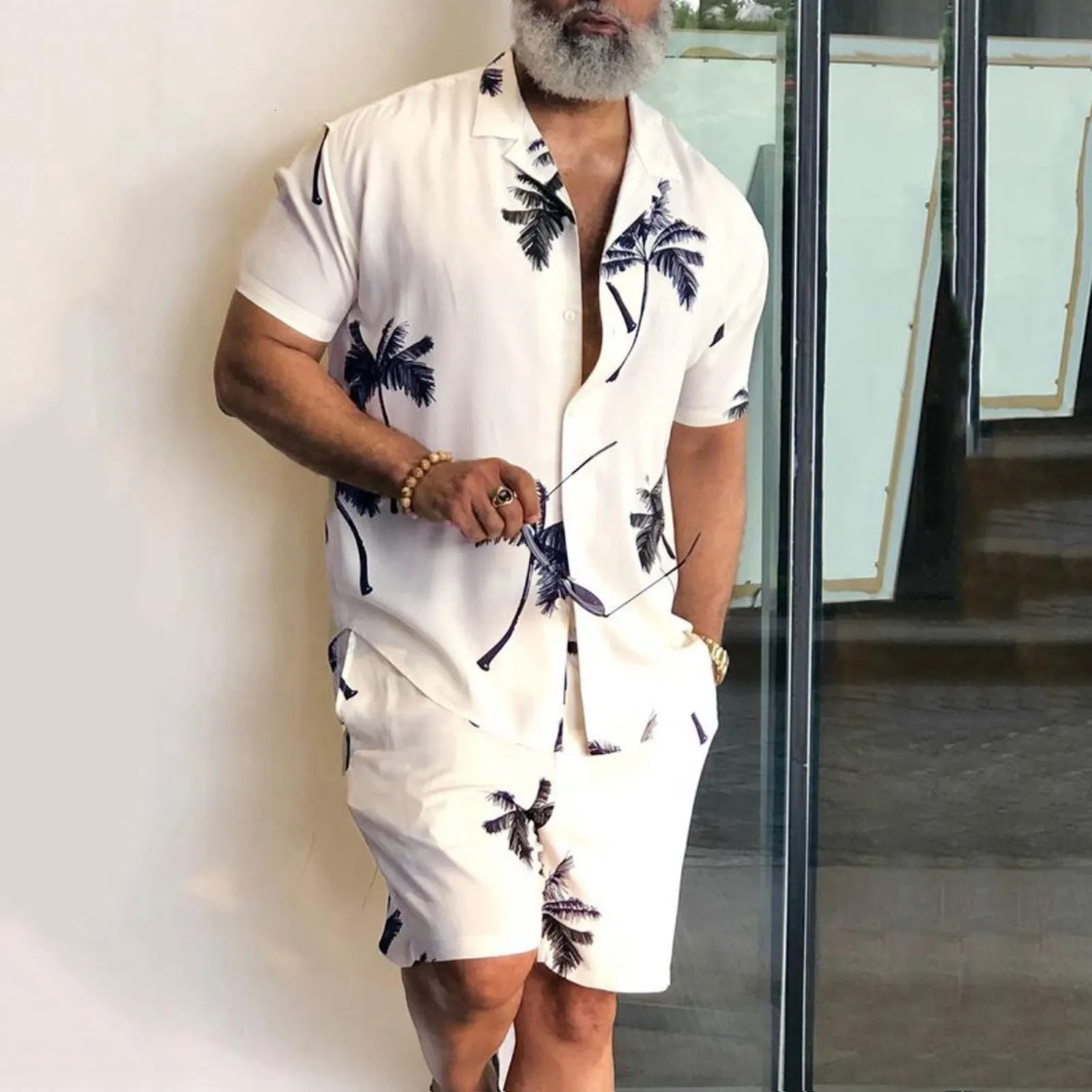 Men's Tracksuits Summer Hawaii Trend Print Sets Men Shorts Shirt Clothing Set Casual Palm Tree Floral Beach Short Sleeve Suit 230511