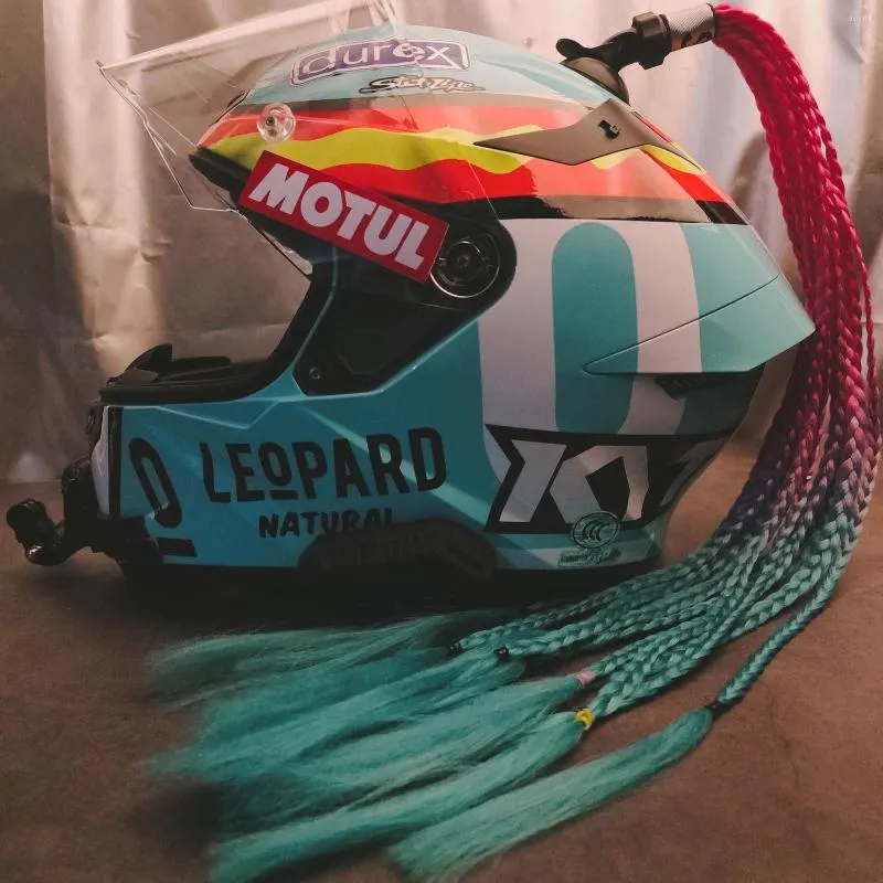 Cascos de motocicleta 2023 casco trenzas mujer peluca para moto 17 colores Twist doble coleta cola de caballo con lazo de ventosa