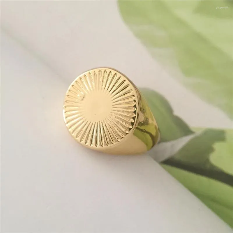 Rings Lovely Color Plating Striple Textured Round Signet Ring for Women Girl Elegant Gorgeous Chic Pretty Jewelry Accessory