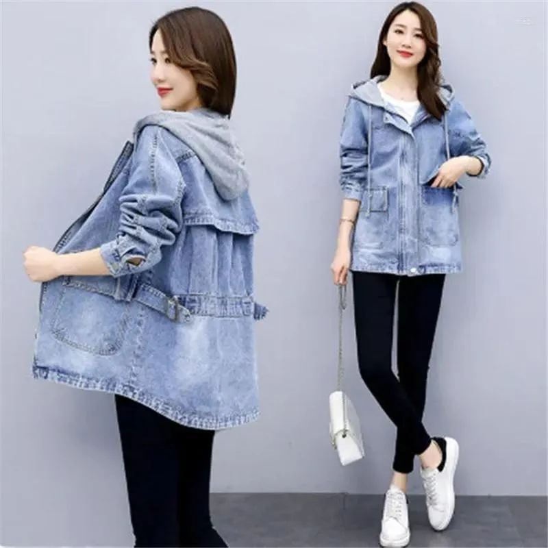Sudaderas con capucha para mujer chaqueta vaquera para mujer primavera y oto o 2023 vaquera con capucha holgada coreana de longitud media para