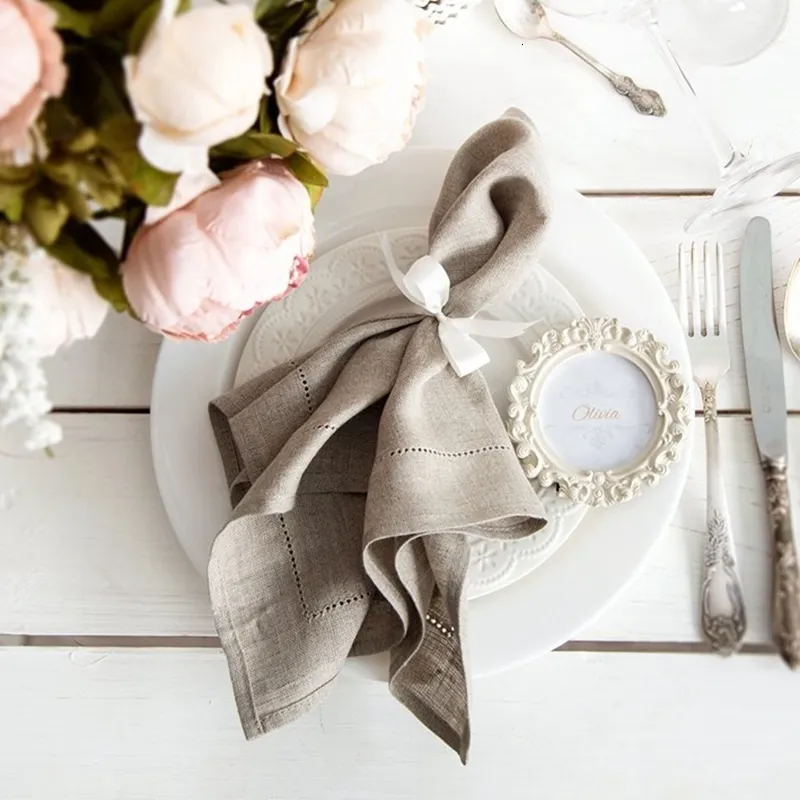 Table Napkin 4 Pieces Linen s Hemstitch Natural Dinner s Custom s For Party Wedding 230511