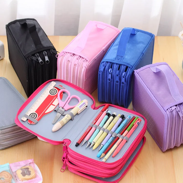 Colored Pencil Cases Large Capacity 72 Slot Canvas Pencil Case