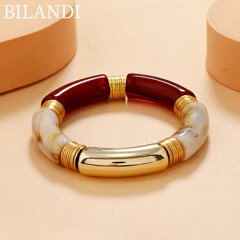 Bilandi Bracciale elasticizzato stile retrò per donna Bracciale in acrilico con temperamento Vintate femminile Gioielli moderni