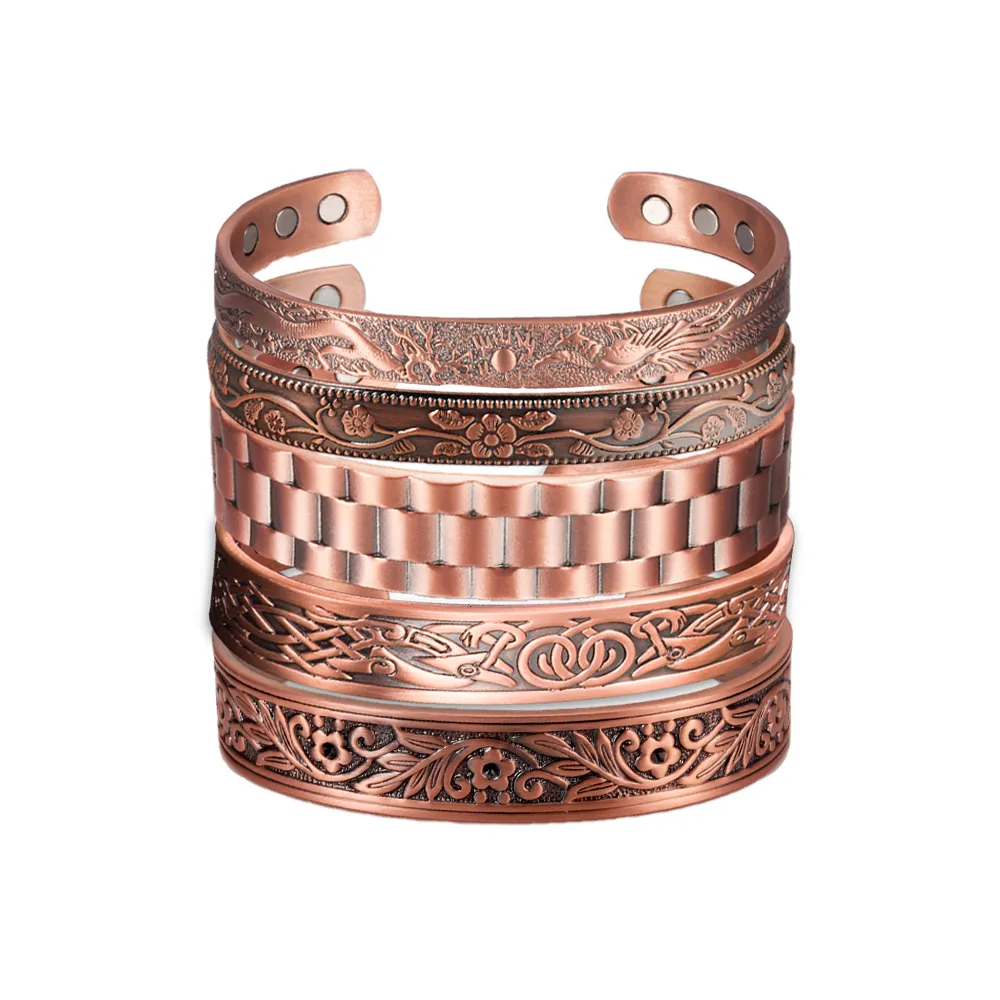 Urok Bracelety Pure Copper Men Magnetyczne Vintage Regulowane 6pcs Magnes Mankiety Energia Zdrowia dla 230511