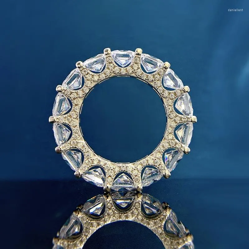 Cluster Rings SpringLady 2023 925 Argent 5 Princesse Carré Blanc Diamant Haute Carbone Bague Mode Simple