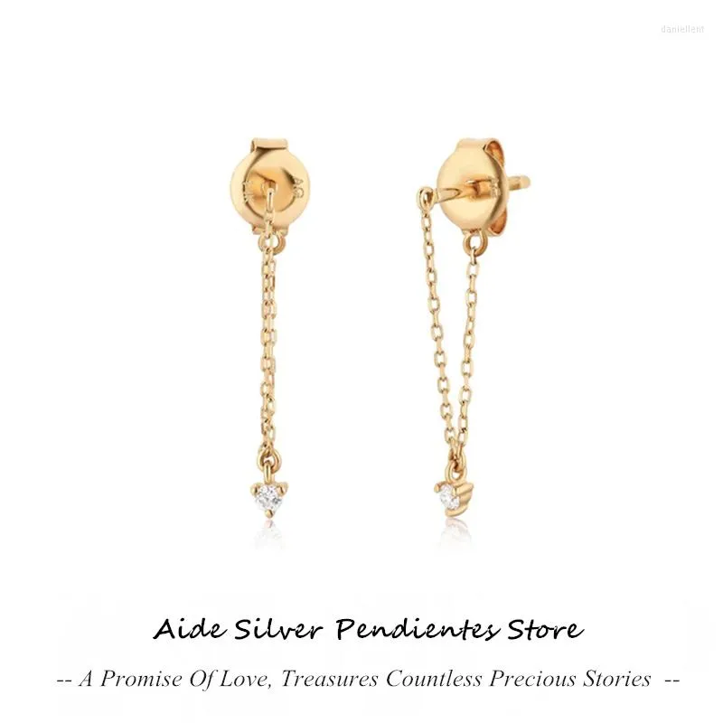 Studörhängen Aide Gold Silver Color Earring 40mm Chains Tassel Pierced 925 Sterling Micro Inlaid CZ Long Chain for Women