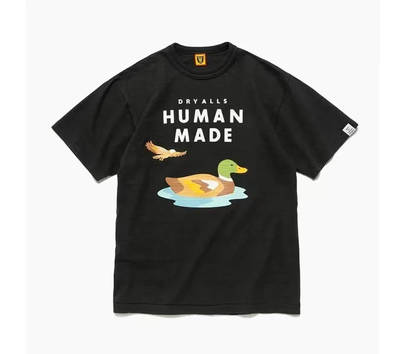 Camiseta de manga corta de algodón de bambú con estampado divertido HUMAN MADE para hombres y mujeres qz