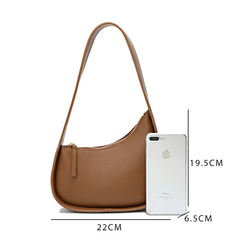 The Row Half Moon Bag Axillary Handbag Smooth Leather Luxury Women Designer Bags Flat Shoulder Strap Curved Zipper Closure Clutch Tote Suded Lining Underarm Purse