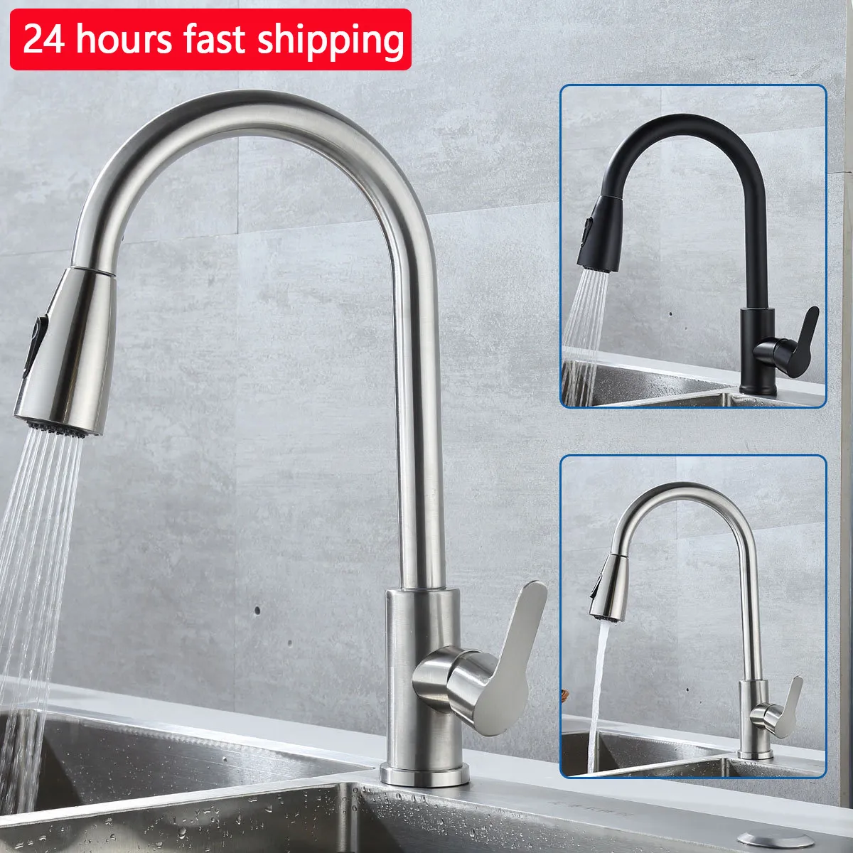 Kitchen Faucets Faucet Stainless Steel Cold Water Mixer Tap 2 Function Stream Sprayer Single Handle Pull Out Taps 230510
