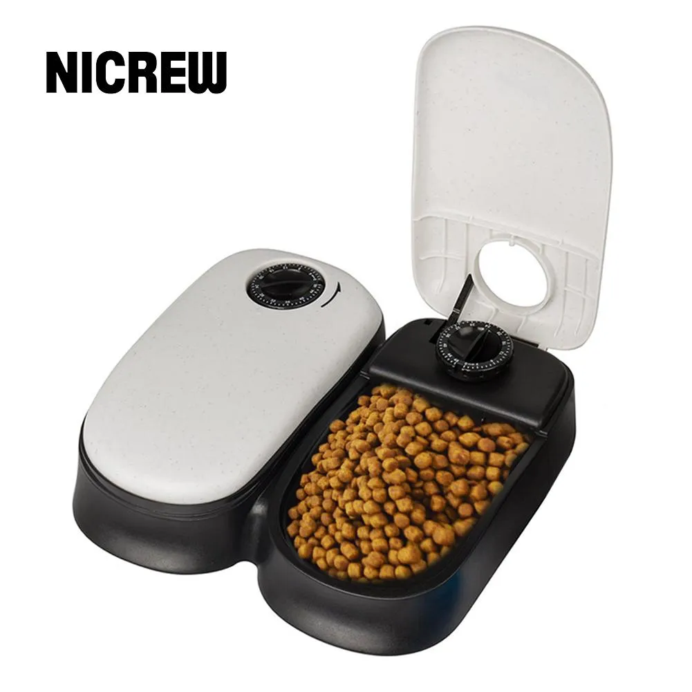 Matning av Nicrew Pet Timing Automatisk matare för katthund Dry Mat Dispenser Matande skål Hundar Katter Bowl Easy Bekväm husdjursmaterial