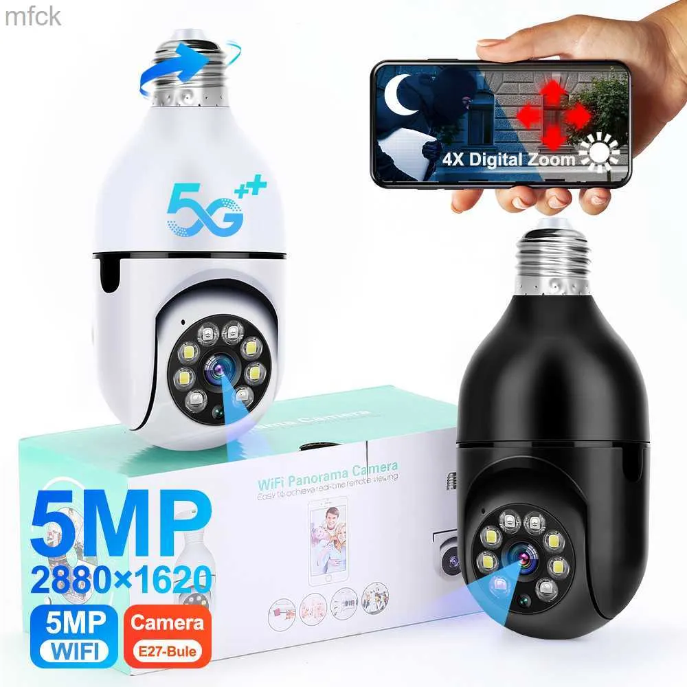 Board Cameras 5G Wifi E27 Bulb Night Vision Camera Surveillance Full Color Automatic Human Tracking 4X Digital Zoom Video Security Monitor Cam