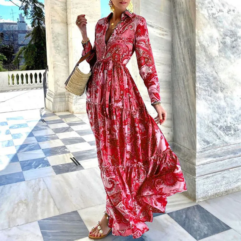 strapless open back dress Vibrant Red Floral Maxi Dress with Tropical Patterns main image 0