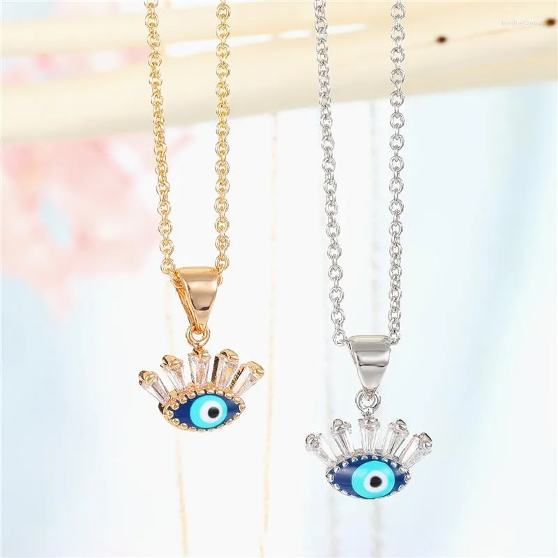 Pendant Necklaces 1PC Zircon Eyelash Eye Necklace For Womens Gift Jewelry Fashion Metal Rhinestone Turkey Evil Clavicle Chain