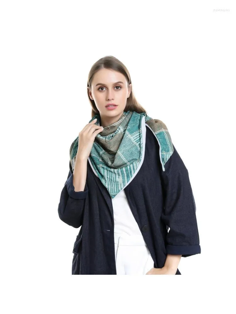 Halsdukar kvinnor kontrast färgpläden stor triangel halsduk med klipp vinter höst hals varmare snood termisk filt poncho sjal