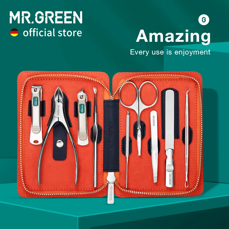 Nail Manicure Set Mr GREEN 9 In 1 Kit Praktis Profesional dengan Wadah Kulit Gunting Kuku Baja Tahan Karat Alat Perawatan Pribadi 230510